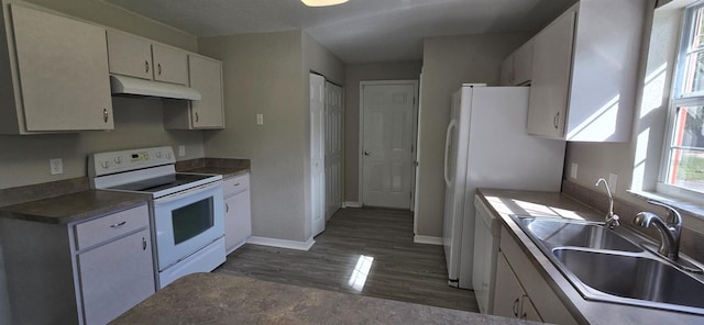 kitchen featuring sink, electric range, and dark hardwood / wood-style flooring