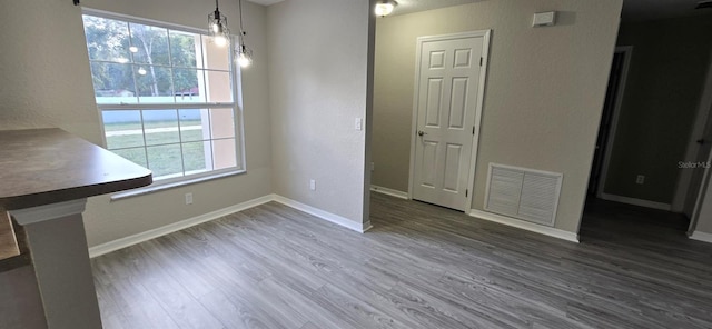 unfurnished dining area with dark hardwood / wood-style floors