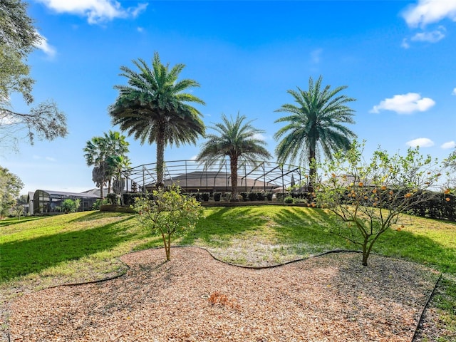 view of yard featuring a lanai