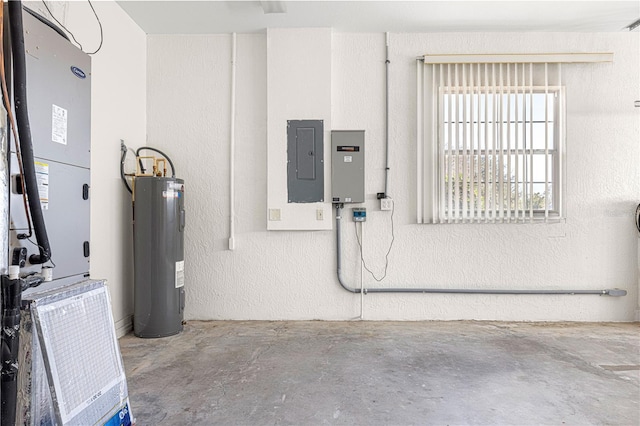 utilities with water heater and electric panel