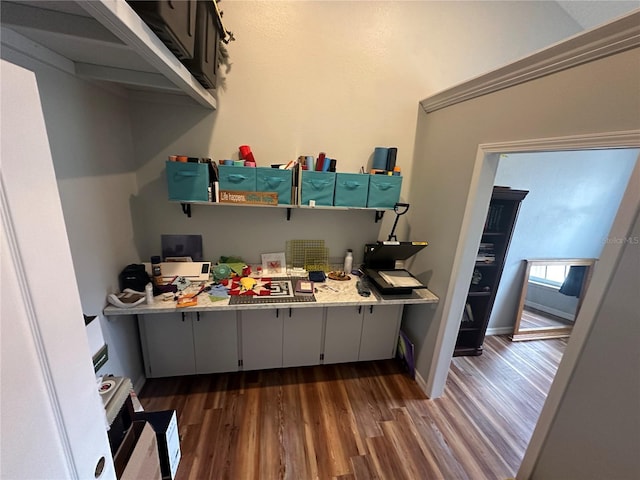 130 Harbour Cove Way, Clermont, FL 34711 - kitchen with dark wood-type flooring, light countertops, and open shelves