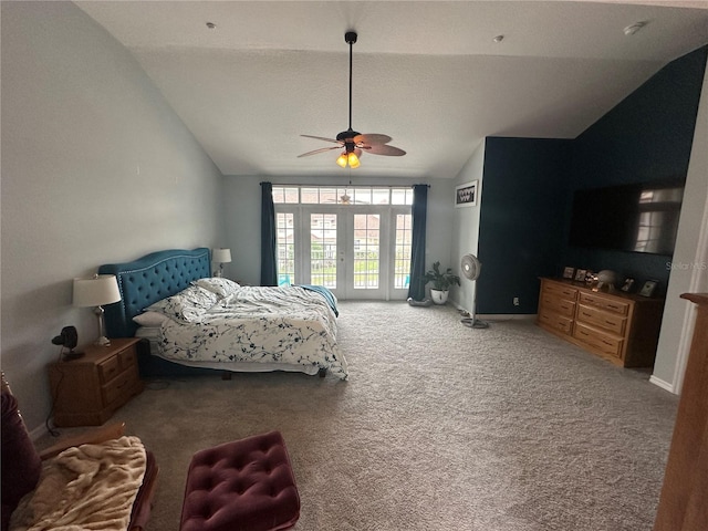 130 Harbour Cove Way, Clermont, FL 34711 - carpeted bedroom with vaulted ceiling, ceiling fan, access to exterior, and french doors