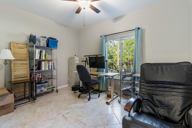 office area with ceiling fan