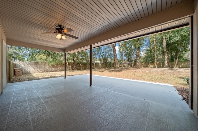 view of patio featuring ceiling fan