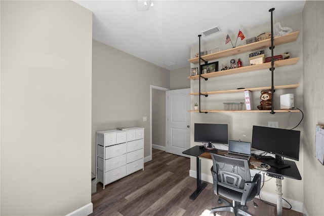 home office featuring dark wood-type flooring