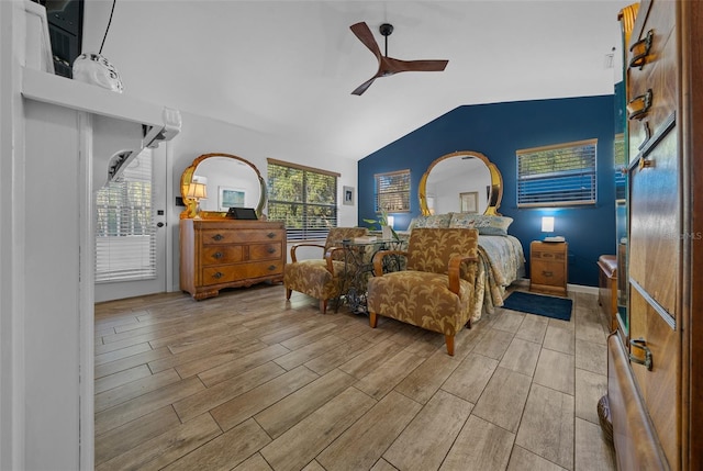 bedroom with vaulted ceiling and ceiling fan