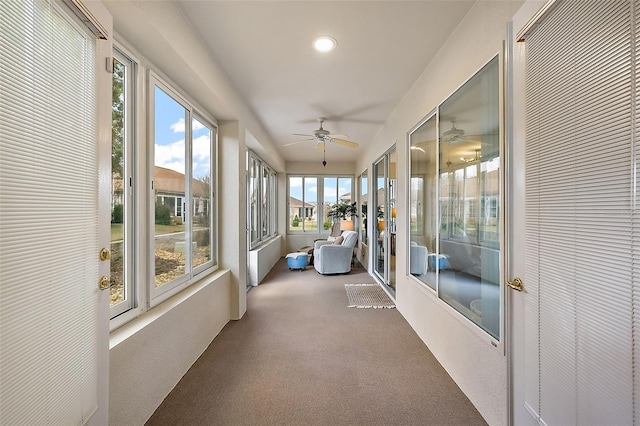 sunroom featuring ceiling fan