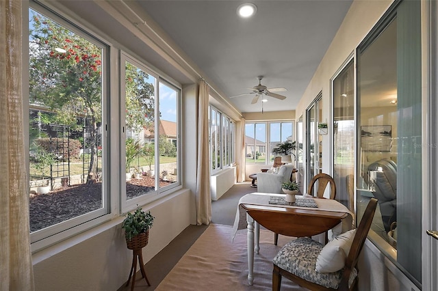 sunroom with ceiling fan