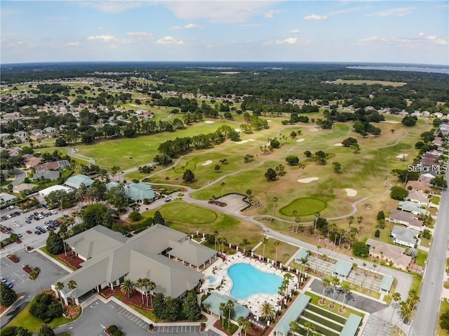 drone / aerial view with view of golf course