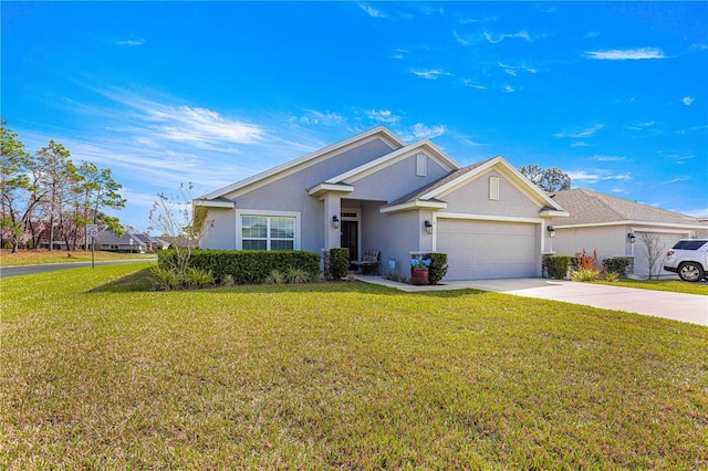 view of front of house with a garage and a front lawn