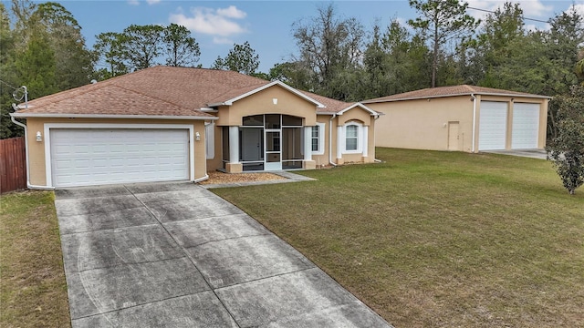 ranch-style home featuring a front yard