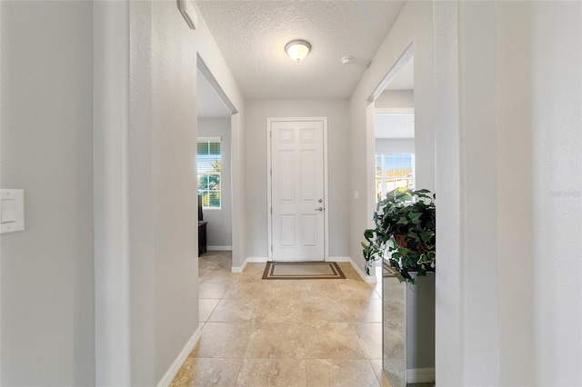 entryway with a wealth of natural light and a textured ceiling