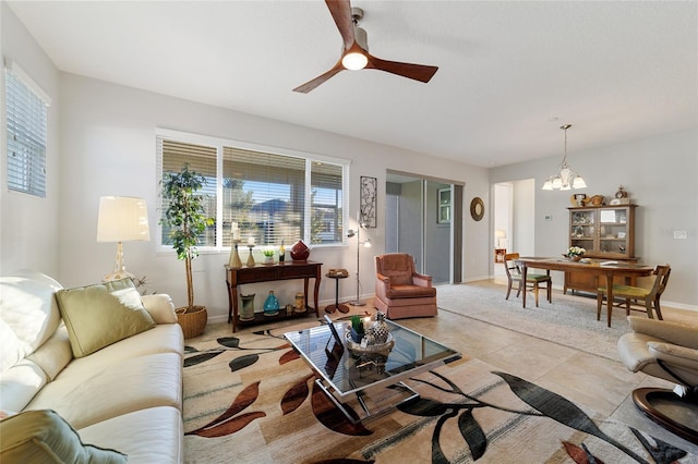 living room with ceiling fan