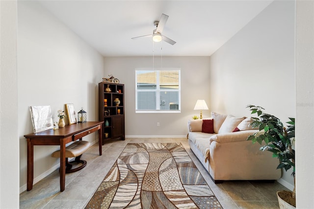 living room with ceiling fan