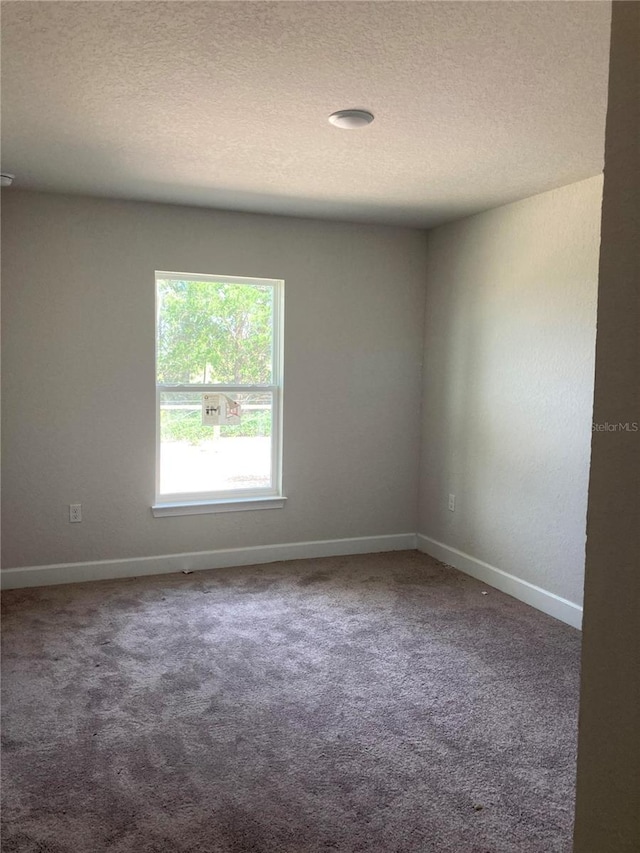 unfurnished room featuring carpet and a textured ceiling