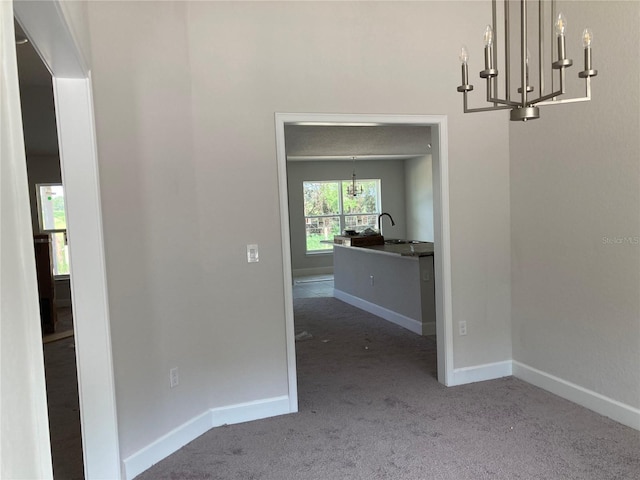 unfurnished dining area with carpet flooring and sink