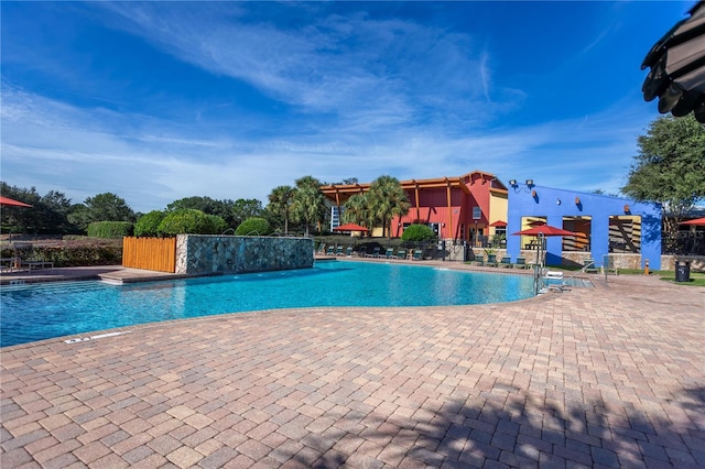 view of swimming pool with a patio