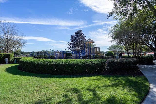 view of yard with a playground