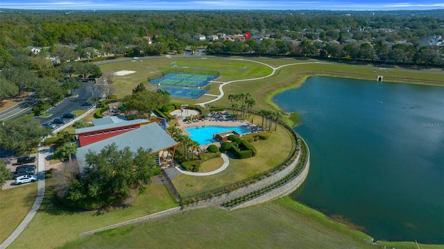 drone / aerial view featuring a water view