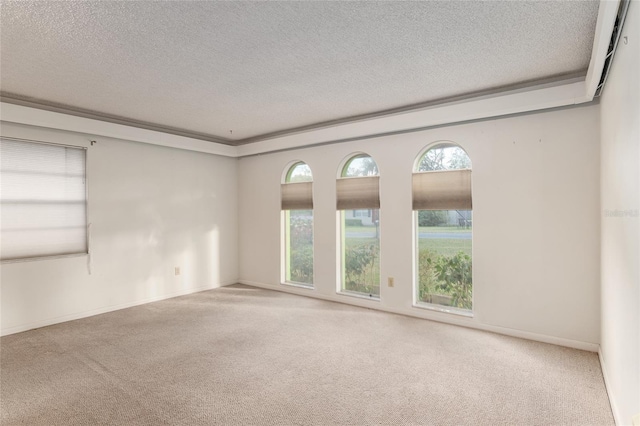 carpeted spare room with a textured ceiling