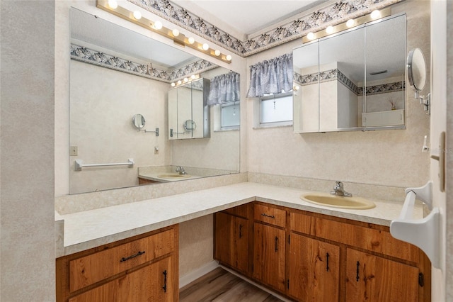 bathroom featuring vanity and wood-type flooring