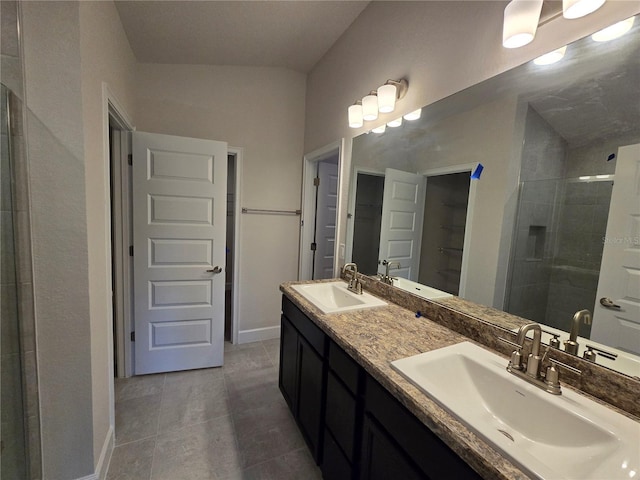 336 W Twisted Oaks Dr, Beverly Hills, FL 34465 - bathroom with double vanity, a tile shower, and tile patterned flooring