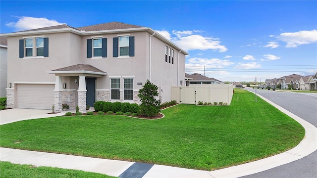 8953 SW 50th Ter, Ocala, FL 34476 - view of front of house featuring stucco siding, fence, stone siding, driveway, and a front lawn