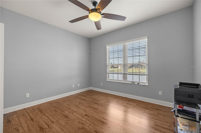 empty room featuring hardwood / wood-style floors and ceiling fan