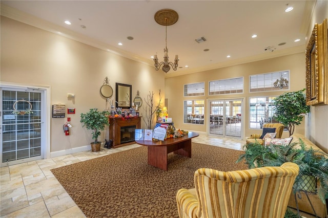 10138 Lake Miona Way, Oxford, FL 34484 - common area featuring a high ceiling, crown molding, and recessed lighting