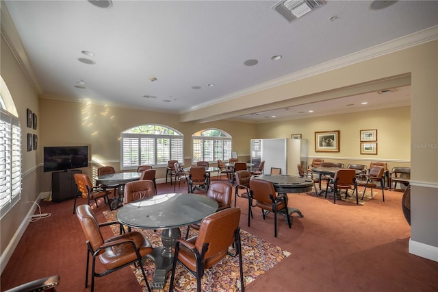 10138 Lake Miona Way, Oxford, FL 34484 - dining space with carpet, ornamental molding, and recessed lighting