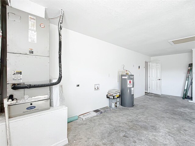 interior space with heating unit and electric water heater