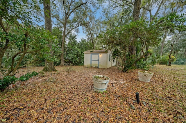 view of yard featuring an outbuilding and a storage unit