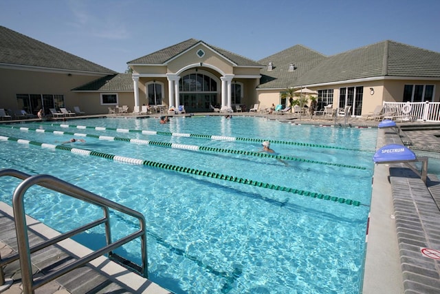 view of swimming pool featuring a patio