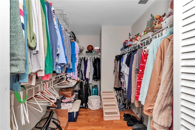 spacious closet with wood finished floors