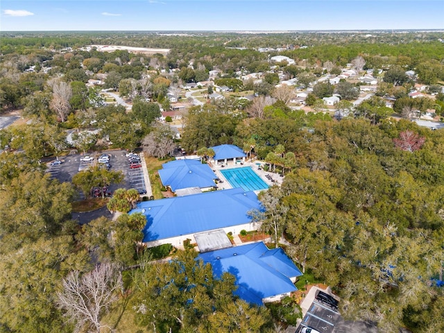 aerial overview of property's location with a pool