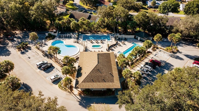 aerial view of a pool area