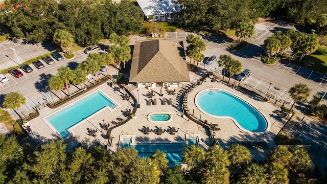 aerial view of a pool