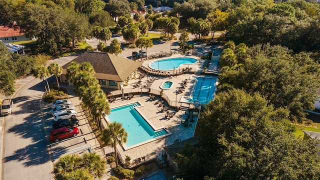 aerial view of a pool area