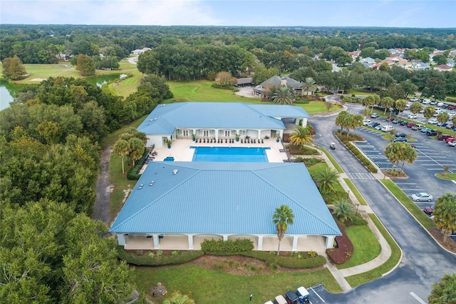 view from above of property with a pool