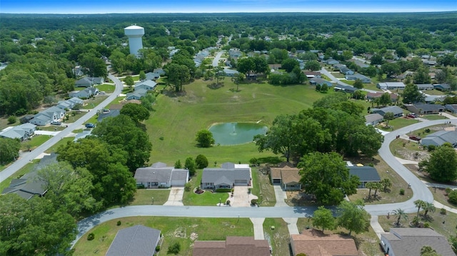 aerial view featuring a water view and a residential view
