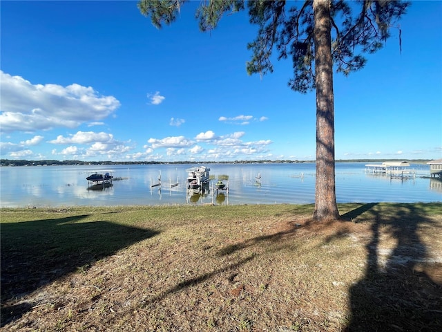 property view of water featuring a boat dock