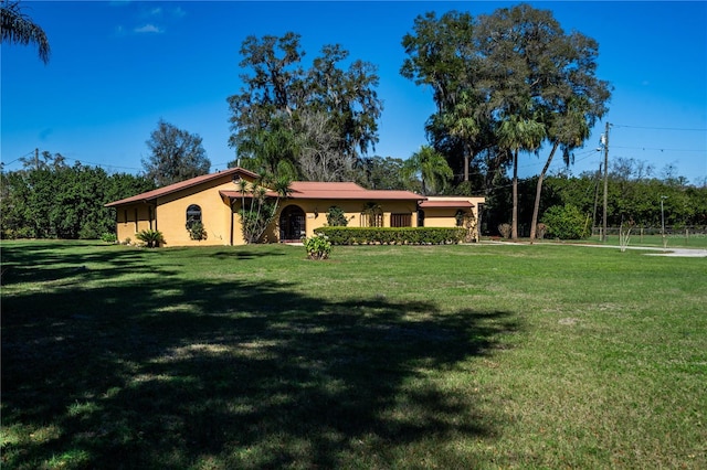 view of front of house featuring a front lawn and stucco siding