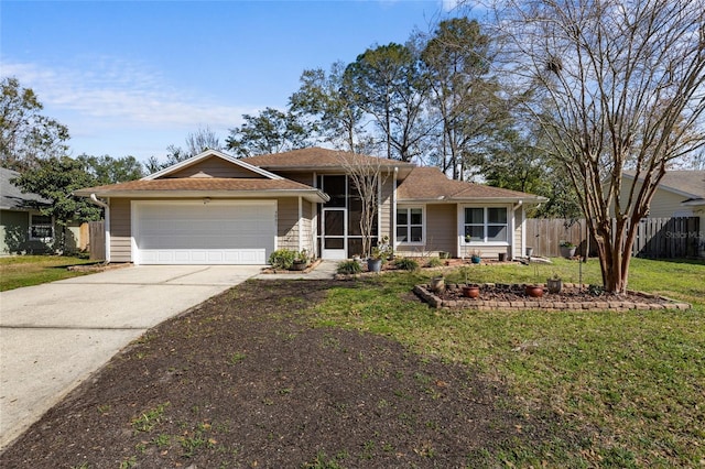 ranch-style house with a front lawn and a garage