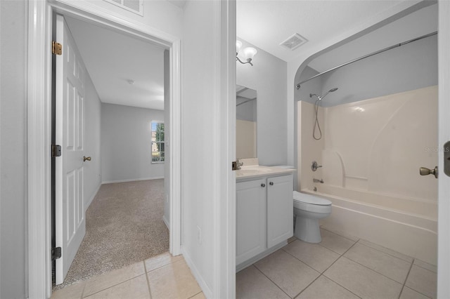 bathroom featuring shower / bathtub combination, vanity, tile patterned flooring, and visible vents