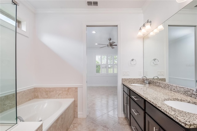 bathroom with crown molding, visible vents, and a sink