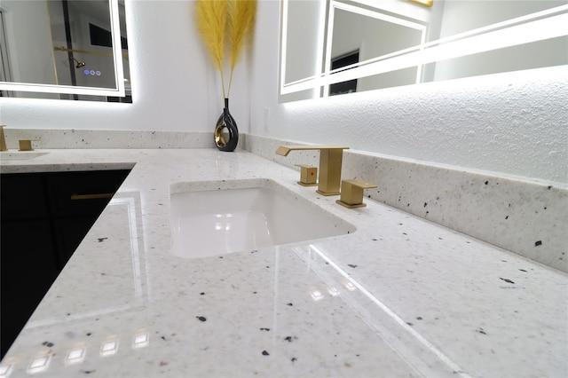 interior details with a sink and double vanity