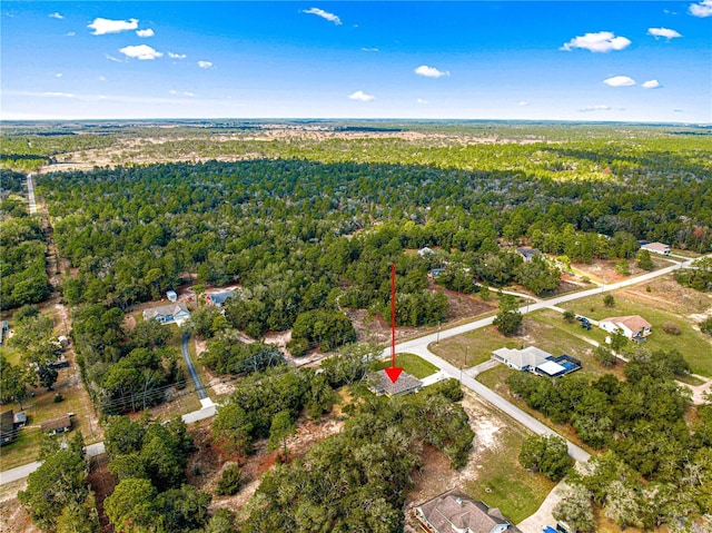 bird's eye view featuring a view of trees