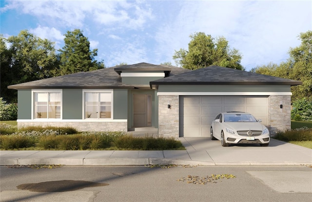 view of front of house featuring driveway, an attached garage, and stucco siding