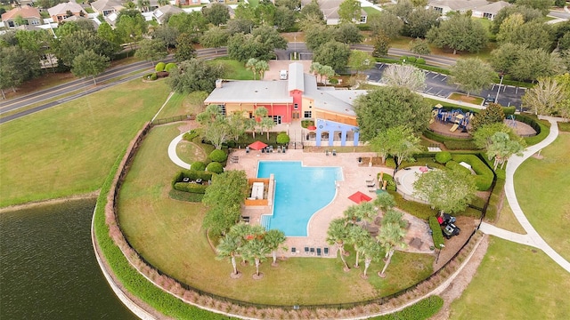 aerial view with a water view