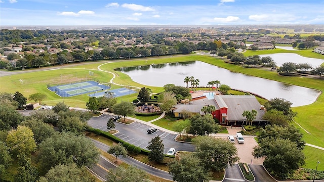 bird's eye view featuring a water view